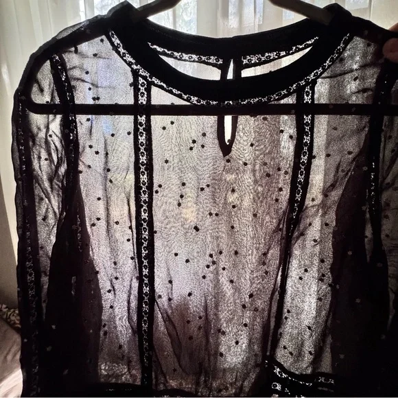 ALLSaints Sheer STAR Embroidered CHIFFON-CREPE Mini DRESS in BLACK Large - Picture 9 of 13